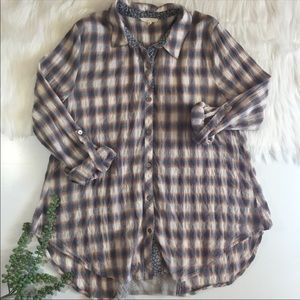 Mystree Crinkle Plaid Top | Size Large